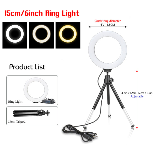 16cm 6 inch Ring Light w/ Tripod