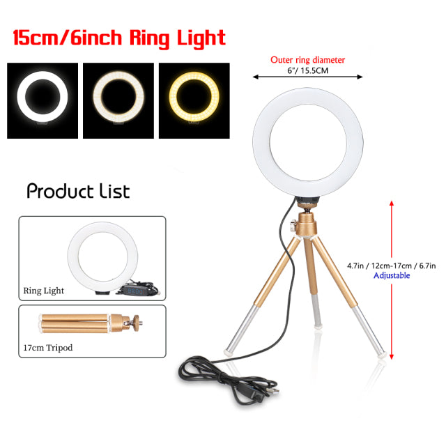16cm 6 inch Ring Light w/ Tripod